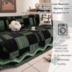 ROOMLIFE Ink Green Sofa Cover, Vintage Boho Couch Cover for 3 Cushion Sofa, Non Slip Chenille Sofa Slipcovers for Dog, Washable Furniture Sofa Protector Cover with Tassel for Living Room, 71''X118”