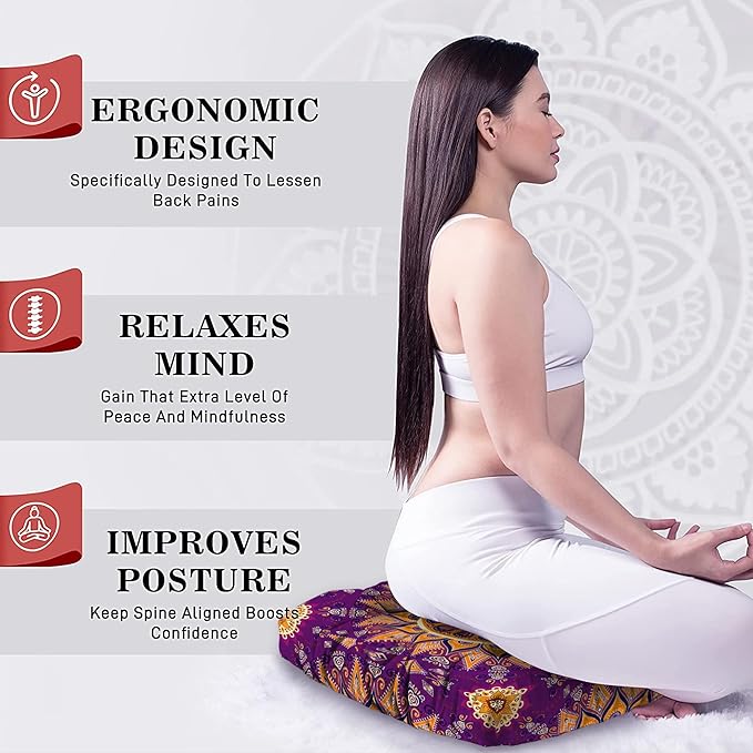 Mandala Meditation Cushion, Boho Meditation Mat, Meditation Pillows for Sitting on Floor, Cushions for Sitting in Home and Outdoor, Square Floor Pillow Cushion Seating for Yoga Accessories 22'' X 22''