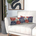 4th of July Pillow Covers 12X20 Inch Set of 2, Patriotic Blue Red Grey Dahlia Floral Print Holiday Decorative Rectangle Throw Pillow Covers Outdoor Farmhouse Cushion Case for Couch Sofa Bed Decor