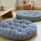 Round Tatami Seat Cushions, Thicken Soft Chair Pad,Cotton Linen Boho India Floor Seat Pillows for Living Room Sofa Bed Balcony Outdoor, 22Inch(Size:1 Count (Pack of 1),Color:Blue and White)