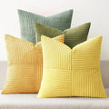 MIULEE Boho Farmhouse Spring Decorative Throw Pillow Covers 18x18 Inch 4 Packs Soft Vintage Pillow Cases Modern Corduroy Patchwork Cushion Covers for Couch Sofa Bed Summer Home Decor, Yellow Green