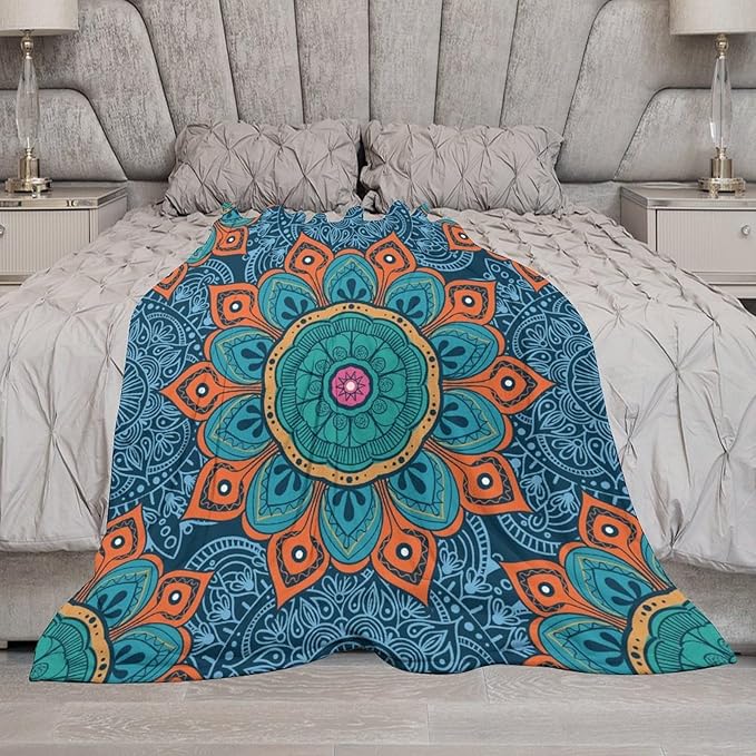 Abstract Mandala Throw Blanket Indian Hippie Bohemian Art Floral Texture Pattern Blanket for Sofa Bed Couch Chair Or Dorm 40"x50"