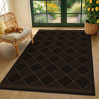 Dark Brown Diamond Checkered Easy Jute Rug 4x6, Non Slip Stain Resistant Checkerboard Area Rug, Low Pile Indoor Outdoor Carpet for Entryway, Living Room, Porch & Office, Mid-Century Modern Style Decor
