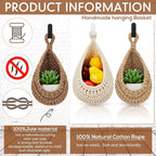 Honeydak Boho Decor Hanging Wall Baskets for Kitchen 3 Pack Teardrop Baskets with Hooks Storage Fruit Onion Vegetable Potato for Home 3 Sizes(Light Linen,Teardrop,Cotton Rope)