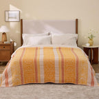 100% Cotton Boho Throw Blanket for Home Decor – Classic Farmhouse Quilt Bedding, Muslin Blankets for Adults, Vintage Woven Decorative Blanket for Couch, Bed Layering Use, Bohemian Stripe, 90"x90"