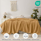 PHF 100% Cotton Muslin Blanket Twin XL Size 66"x90", 4-Layer Lightweight Gauze Throw, Breathable Cloud-Soft Minimalist Blanket for Bed, Couch, Camping & Baby, Amber, Ideal Gift