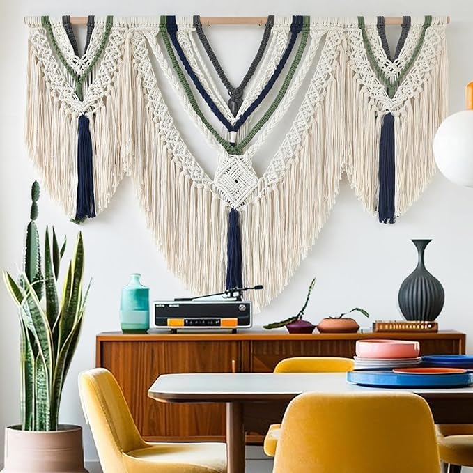 Jakalin Large Macrame Wall Hanging Boho Wall Decor 47" W x 35" L Handmade Craftmanship Yarn Wall Art For Bedroom Living Room Scandinavian Home Decor