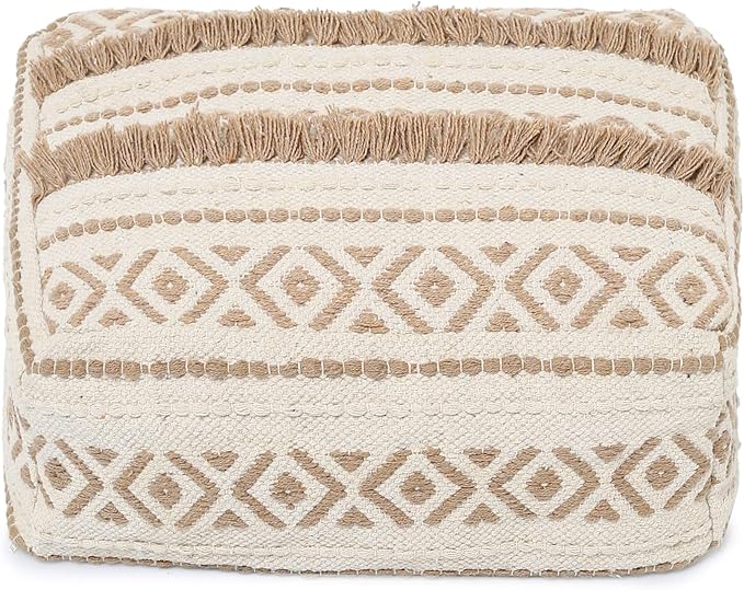 REDEARTH · UNSTUFFED Pouf Ottoman Cover Textured Storage Cube Bean Bag Poof Pouffe Footrest for Living Room, Bedroom, Nursery, Patio, Gym; 100% Cotton (20"X20"X8"; Taupe Natural)
