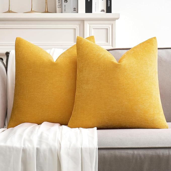 MIULEE Pack of 2 Goose Yellow Decorative Pillow Covers 18x18 Inch Soft Chenille Couch Spring Throw Pillows Farmhouse Cushion Covers for Home Decor Sofa Bedroom Living Room