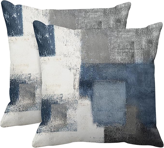 Emvency Set of 2 Throw Pillow Covers Modern Abstract Painting Blue White and Gray Decorative Sofa Pillow Cases Home Decor Standard Square 22x22 Inches Pillowcases