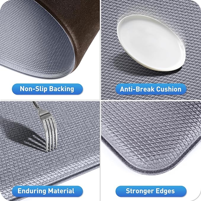 HappyTrends Kitchen Mat for Floor, 2PCS Cushioned Anti-Fatigue Kitchen Rugs, Waterproof Non-Slip Standing Mats and Rugs Set for Kitchen, Office, Laundry, Black, 17.3"×30"+17.3"×59"