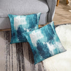 Britimes Throw Pillow Covers Modern Home Art Decor, 18 x 18 Inches Set of 2 Abstract Oil Painting Pillowcases for Bedroom, Living Room, Cushion Couch Sofa, Abstract White Teal