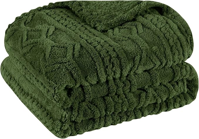 Superior Fleece Boho Jacquard Blanket, Decorative Blankets for Bedroom, Sofa, Fuzzy, Plush, Fluffy, Soft, Cute Room Decor, Beautiful Cover, Comfort Essentials, Arctic Collection, Twin, Green