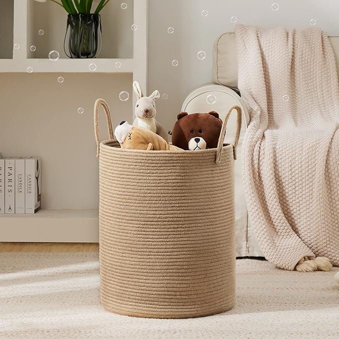 Woven Rope Laundry Hamper Basket by YOUDENOVA, 72L Tall Luandry Basket, Baby Nursery Hamper for Blanket Storage in Bedroom-Large-Jute