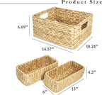 HOMESTEAD Water Hyacinth Storage Baskets, Long Narrow Rectangular Wicker Baskets for Bedroom, Living Room, Bathroom, Shelves - Set of 3