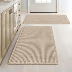 MIULEE Set of 2 Waffle Bathroom Rugs, Boho Bath Rugs Non Slip Washable, Super Absorbent Bath Mats, Ultra Soft Rubber Backed Shower Mats for Bathroom Floor, Tub and Shower, Pale Beige, 18x30 Inch