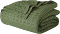 VHC Brands 100% Cotton Waffle Weave Queen Blanket 90"x90", Decorative Lightweight Spring and Summer Throw Blanket, Bedroom Decor for Bed, Couch, or Sofa, Olive Green