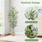 Faux Olive Tree 6FT Silk Plant Artificial Indoor, 6 FT Fake Potted Olive with Wicker Basket Planter, Tall Artificial Olive Trees with Natural Wood Trunk & Fruits for Home Office, 6 Feet (72")