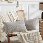 Fancy Homi 2 Packs Neutral Grey Lumbar Decorative Throw Pillow Covers 20x28 Inch for Living Room Couch Bed Sofa, Farmhouse Home Decor, Soft Striped Corduroy Rectangle Accent Cushion Case 50x70 cm