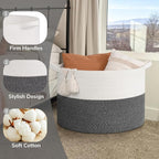 Goodpick 115L Extra Large Blanket Basket, Soft Cotton Rope Storage Basket for Organizing, Home Decor, Toys, Toy Storage Organizer for Living Room & Nursery, Grey