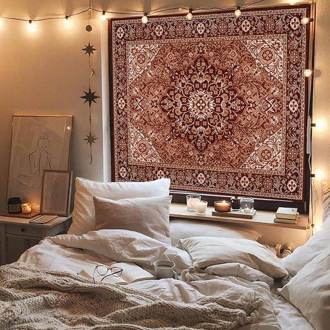 Apdidl Boho Mandala Hippie Wall Tapestry for Bedroom Aesthetic, Indian Bohemian Floral Tapestries Blanket Art Decor, Vintage Orange Fabric Vertical Wall Hanging for Living Room Dorm 90" X 71"