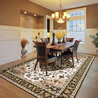 Amearea Vintage Design Area Rugs for Living Room, 4x6 Machine Washable Floral Collection Traditional Bedroom Rug, Low Pile Cute Kids Room Print Carpet, No Slip Office Kitchen Home Decor, Brown
