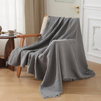 KyraHome 100% Cotton Throw Blanket for Couch, 60"x80" Large Muslin Blankets for Adults, Toddler, Plant-Dyed, Breathable Cozy Lightweight Fall Blanket, Picnic, Travel, All Season, Dark Grey