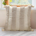 Boho Pillow Covers 18X18 Inch Boho Tufted Linen Throw Pillow Covers Decorative Pompoms Cushion Cover Farmhouse Pillow Case for Couch Sofa Bed Living Room Bedroom,Natural Beige