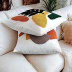 Boho Accent Pillow Covers 18x18- Tufted Abstract Modern Square Throw Pillow Covers, Farmhouse Decorative Pillowcase for Couch, Sofa, Bed, Living Room -Orange Beige Geometric Dark Green Leaf