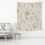SVBright Abstract Woman Face Tapestry 51Wx59H Inch Floral Leaves Butterfly Art Line Lady Beige Black Flower Aesthetic Modern Sketch Minimalist Simple Wall Hanging Bedroom Living Room Dorm Decor Fabric