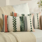 FUTEI Green Decorative Throw Pillow Covers 12x20 Inch Set of 2, Soft Tufted Striped Textured Accent Pillow Case,Boho Pillows for Couch Decor