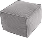 MeMoreCool Square Stuffed Pouf Ottoman Foot Rest, Corduroy Floor Pouf Foot Stool with Foam Chunk Filling, Soft Stuffed Ottoman Footrest for Living Room, Light Grey