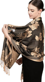 Achillea Reversible Paisley Pashmina Rave Scarf – Exotic Indian Shawls and Wraps for Evening Dresses, Festivals, All Seasons
