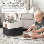 Goodpick Woven Storage Baskets for Organizing, 18" x 14" x 12" Baby Laundry Blanket Toy Basket for Living Room, Rectangle Cotton Rope Baskets with Handles, Dark Gray
