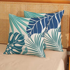 Tropical Pillow Covers 24x24 Set of 2 Navy Blue Aqua Teal Monstera Palm Leaf Pillowcase Tropical Summer Outdoor Decorations Throw Pillows Linen Decor Botanical Plant Cushion Case for Home Bed