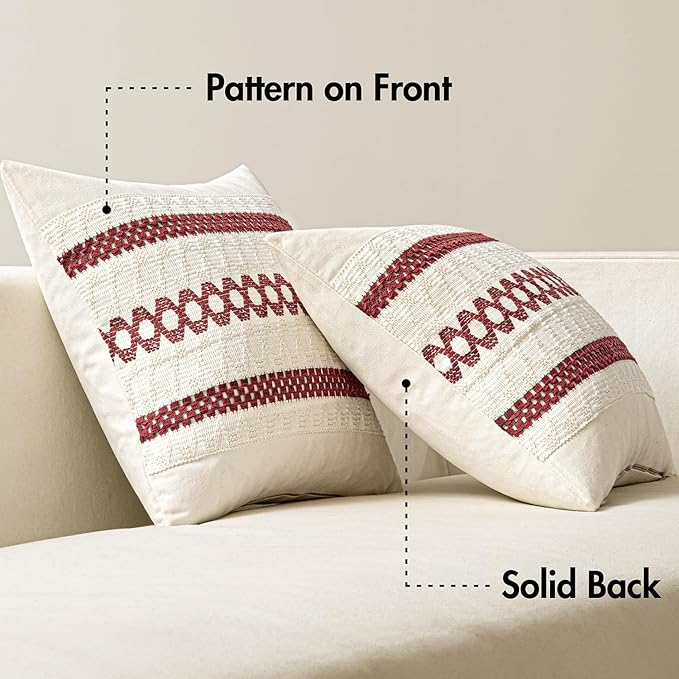 MIULEE Set of 2 Christmas Burgundy Boho Decorative Lumbar Pillow Covers 12x20 Inch Farmhouse Rustic Couch Throw Pillows Modern Cotton Cushion Covers Retro Macrame Woven Home Decor for Bed Sofa Chair