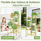 iDavosic.ly Plant Stand Indoor Outdoor, 5 Tier Corner Metal Flower Display Holder Shelf, Folding Tall Orchid Rack for Patio Balcony Porch Garden Living Room House, Gold