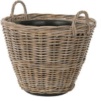 Kouboo Round Rattan Planter Basket with Handles - 11 Gallon Plastic Pot Liner with Drain Holes Included - No Saucer - Indoor and Outdoor Use