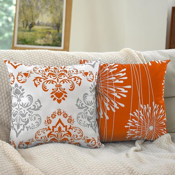 Coliuso Decorative Throw Pillow Covers 20x20 inch Set of 4,Orange and White Modern Simple Square Pillow Case Cushion Cover for Sofa Couch Farmhouse Outdoor Living Room
