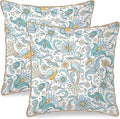 KSLIDS Vintage Floral Soft Velvet Throw Pillow Covers Set of 2 Blue Yellow Flower Birds Decorative Pillow Covers 20x20 Inch Chinoiserie Country Pillow Case for Sofa Couch Bedroom Farmhouse Home Decor