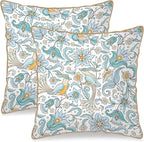 KSLIDS Vintage Floral Soft Velvet Throw Pillow Covers Set of 2 Blue Yellow Flower Birds Decorative Pillow Covers 20x20 Inch Chinoiserie Country Pillow Case for Sofa Couch Bedroom Farmhouse Home Decor