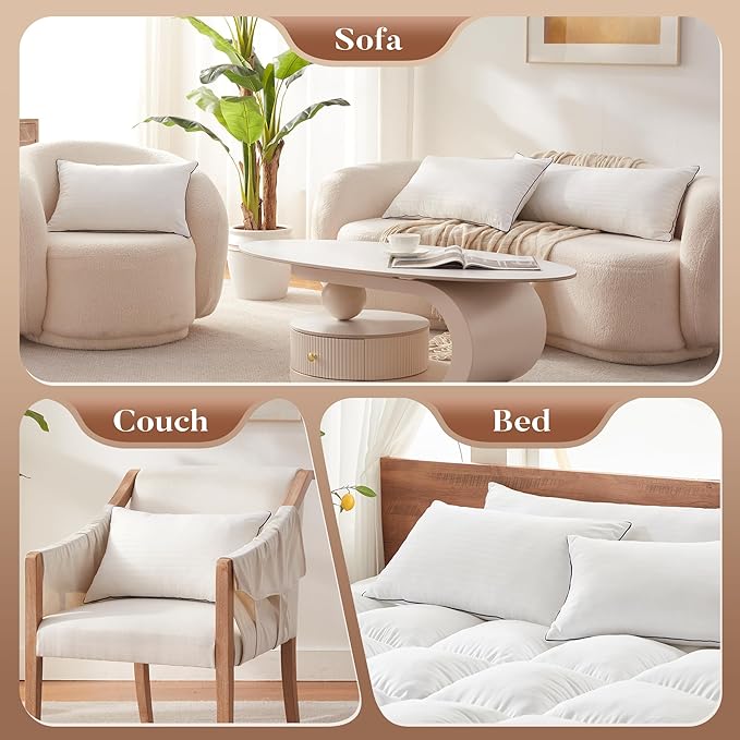 Memory Foam 16 x 26 Inch Throw Pillow Insert, Premium Lumbar Pillow Insert for Decorative Throw Pillow, Living Room, Couch and Sofa, 16 x 26 Inch, White