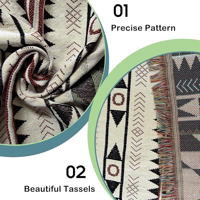 Hopstar Aztec Throw Blanket Navajo Indian Blankets and Throws Boho Western Decor Couch Cover Blanket for Bed Sofa Living Room Beach Travel 51"x71" (Geometry Thicken)