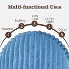 Unstuffed Pouf Ottoman Cover Soft Storage Extra Seat Farmhouse Comfortable Bohemian Poufs Accent Footrest 20x20x8 Inches for Living Room Bedroom Study Nook (Blue, Round)