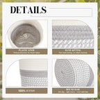 3 Pcs Cotton Rope Plant Basket with Plastic Liner Rustic Plant Basket Planters Modern Woven Decorative Pots for Home Flower Indoor Storage Decor, 7.5 x 6.5 Inches(White, Gray)