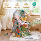 MSGKV Boho Throw Blanket for Bed 60"x80" Cotton Couch Blankets Floral Twin Size Spring Breathable Farmhouse Blankets All Seasons Lightweight Muslin