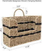 Handmade Seagrass Woven Hanging Basket with Black Cotton Rope - 11.81 x 4.33 x 7.87 Inches - Ideal for Wall Decor & Storage (Rectangular opening)
