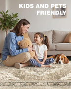 Washable Rugs 9x12, Large Area Rugs 9x12 Living Room with Non-Slip Backing, Super-Soft Floral Vintage Rug, Low Pile Area Rug for Bedroom, Dining Room, Office (Brown/Beige, 9'x12')