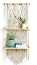 Macrame Wall Hanging Shelf - Boho Shelves Bedroom Decor | Macrame Wall Decor for Kitchen, Plant Hanger Shelves, Woven Rope Floating Shelves & Home Storage Organizer - 2 Tier