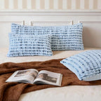 Boho Chenille Tufted Pillow Cover 14x36 Inch Set of 1, Farmhouse Striped Decorative Pillow Covers Accent Fluffy Neutral Long Body Bolster Pillow for Couch Sofa Bedroom Living Room, Blue White